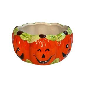 Royal Norfolk Pumpkin Jack O Lantern Halloween Ceramic Candy Dish 5” Bowl